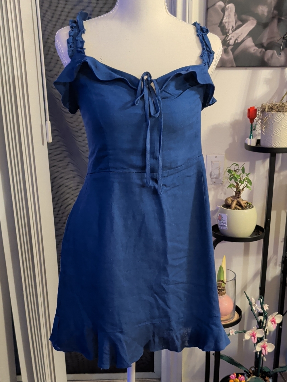 Lulu's Navy Ruffle Tie-Front Empire Waist Mini Dress.  XL NWT